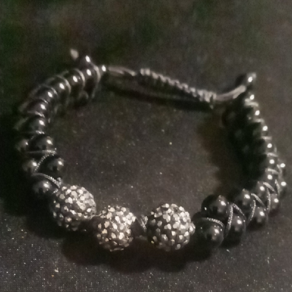 Black Beaded Bracelet with Silver Accents